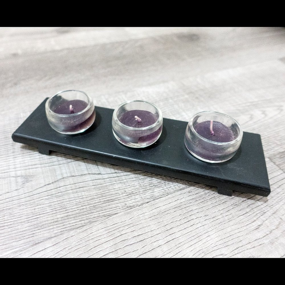 Black stand with 3 candles NWOT